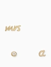 Kate Spade Save The Date Mrs. Initial Stud Set In Clear/gold