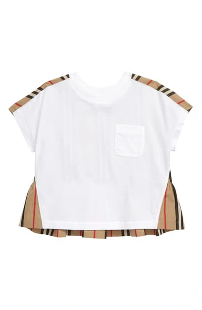 Burberry Kids' Girl's Delilah Jersey & Icon Stripe Top, Size 3-14 In Bianco