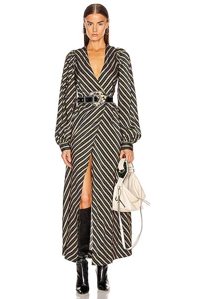 Ganni Striped Viscose Midi Dress In Black