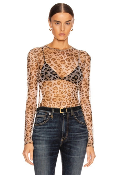 R13 Beige Mesh Leopard Long Sleeve T-shirt In Brown