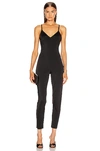 Norma Kamali Fara Crossover-strap Jersey Jumpsuit In Black