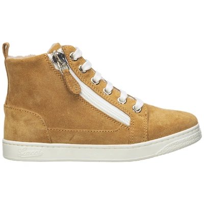 Gucci Boys Shoes Child Sneakers High Top Suede Leather In Beige