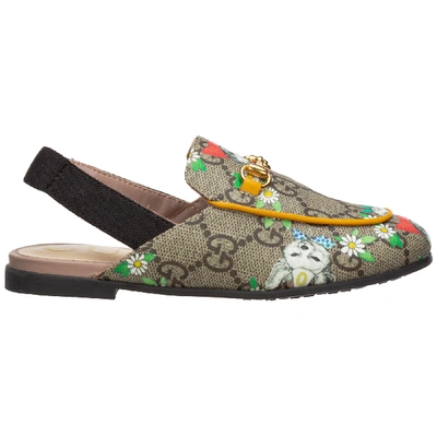 Gucci Girls Slippers Princetown In Beige