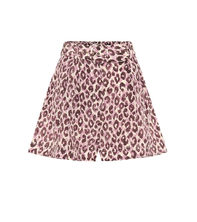Zimmermann Super Eight Safari Leopard-print Silk Shorts In Purple