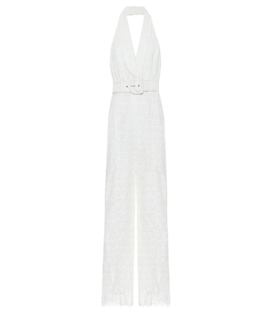 Zimmermann Super-eight Lace Linen Halter-neck Jumpsuit In Ivory