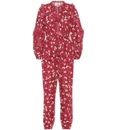 Ulla Johnson Delphine Floral-print Cotton-voile Jumpsuit In Red