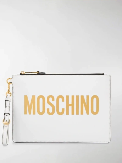 Moschino Ladies White Logo Print Clutch Bag