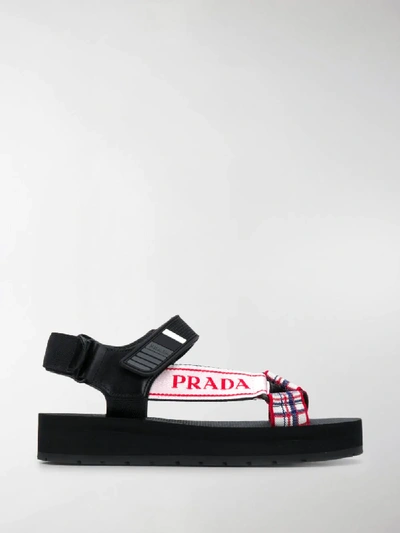 Prada Nomad Logo-print Flat Sandals In Black