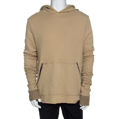 Pre-owned Amiri Beige Knit Raw Edged Detail Hooded Sweatshirt M