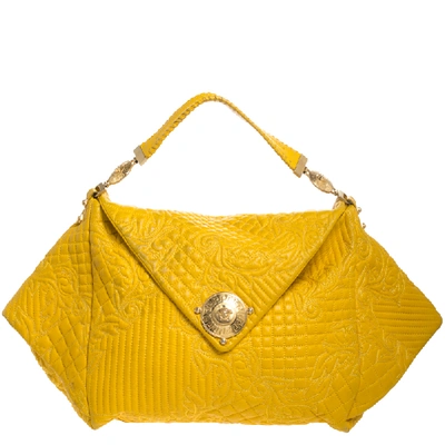 Pre-owned Versace Yellow Barocco Leather Medusa Flap Shoulder Bag