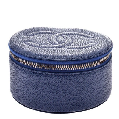 Pre-owned Chanel Blue Caviar Skin Leather Jewelry Case