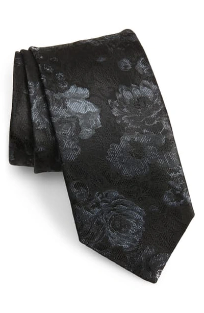 David Donahue Floral Silk Tie In Black
