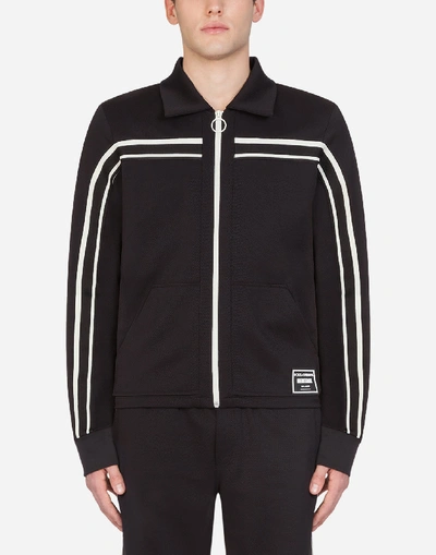 Dolce & Gabbana Striped Zipped Sweatshirt In Black