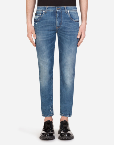 Dolce & Gabbana Stretch Skinny Jeans With Small Abrasions In Blue
