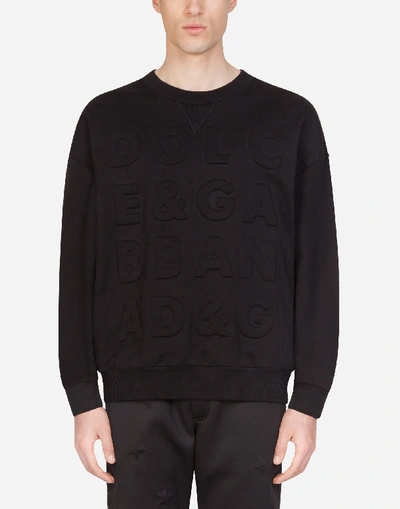 Dolce & Gabbana Jersey Sweater With Three-dimensional Logo In Black
