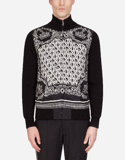 Dolce & Gabbana Zip-up Cashmere Cardigan In Bandana Print In Black