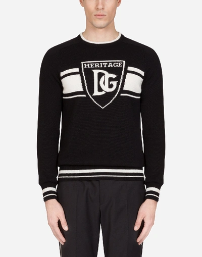 Dolce & Gabbana Crew Neck Cashmere Sweater With Dg Jacquard Logo In Variante Abbinata