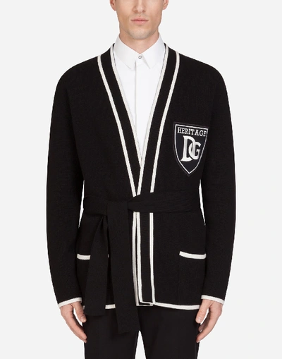 Dolce & Gabbana Cashmere Cardigan With Patch In Black