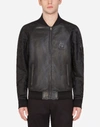 DOLCE & GABBANA LEATHER JACKET WITH LOGOED PLAQUE