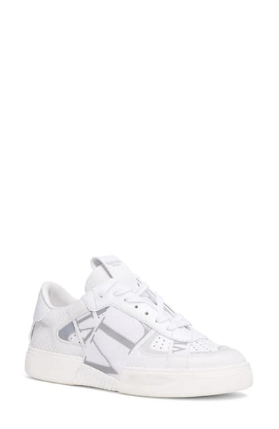 Valentino Garavani White And Silver Calfskin Vl7n Sneaker With Bands