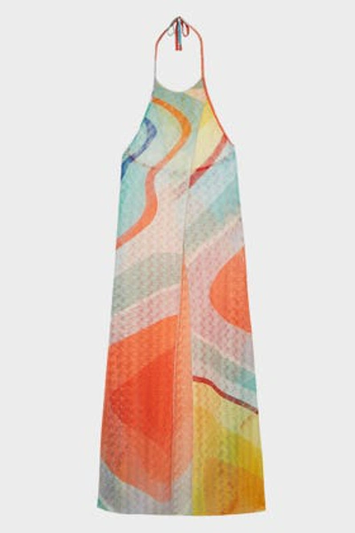 Missoni Wrap-front Halter Maxi Kaftan In Multicolor