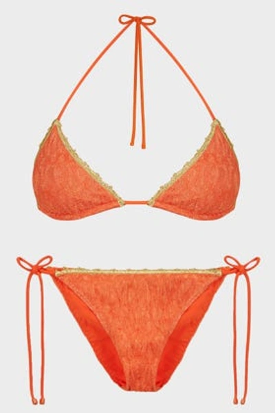 Missoni Mare Picot-trimmed Metallic Crochet-knit Triangle Bikini In Orange