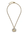 GUCCI GOLD-TONE CRYSTAL DOUBLE G PENDANT NECKLACE,5059419005941
