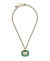 GUCCI GOLD-TONE GREEN CRYSTAL DOUBLE G PENDANT NECKLACE,000640658