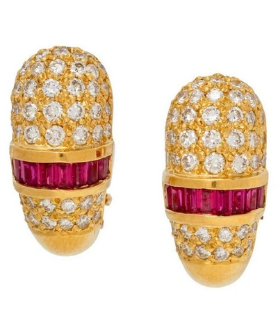 Kojis Gold Diamond And Ruby Clip-on Earrings