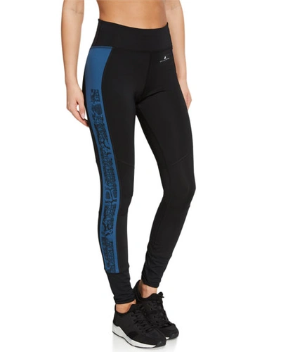Adidas By Stella Mccartney Run Tight Leopard Panel Leggings In Black/blue