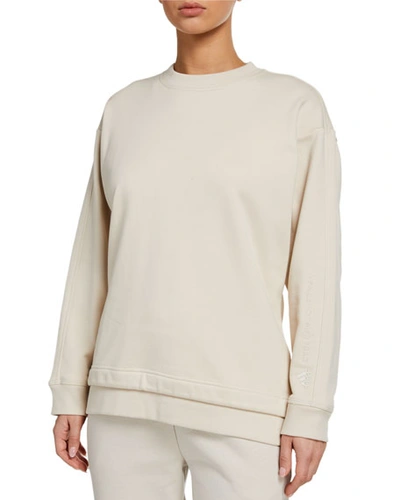 Adidas By Stella Mccartney Essentials Embroidered Cotton-jersey Sweatshirt In Clear Brown