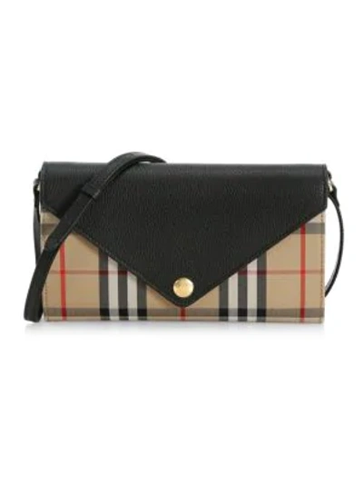 Burberry Hannah Vintage Check Wallet-on-strap In Black