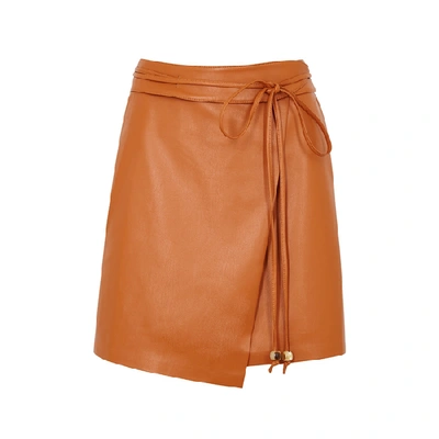 Nanushka Sekoya Vegan Leather Wrap Mini Skirt In Burnt Orange