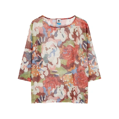 M Missoni Cropped Sleeve Floral Print Top In Red