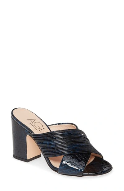 Agl Attilio Giusti Leombruni Snake Embossed Slide Sandal In Navy Python Print