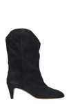 ISABEL MARANT DERNEE LOW HEELS ANKLE BOOTS IN BLACK SUEDE,11199931