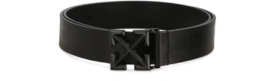 Off-white Logo Buckle Leather Belt In Black White