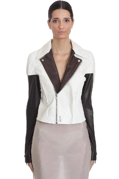 Rick Owens Dragubiker Leather Jacket In White Leather