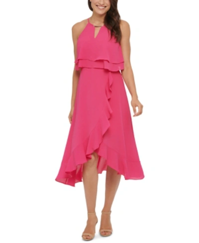 Kensie Ruffled Popover Dress In Hot Pink