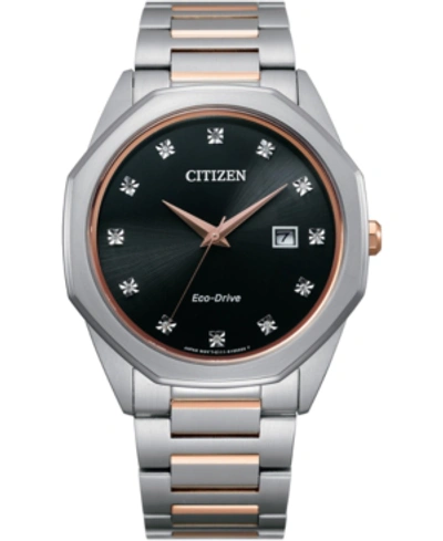 Citizen Eco-drive Men's Corso Diamond-accent Two-tone Stainless Steel Bracelet Watch 41mm In Black