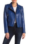 Walter Baker Liz Leather Crop Moto Jacket In Cobalt Blue