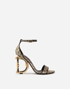 Dolce & Gabbana Sculpted-heel Jacquard Sandals In Gold/black