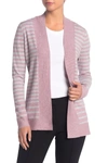 Cyrus Cozy Striped Open Front Cardigan In Orchz/lthg