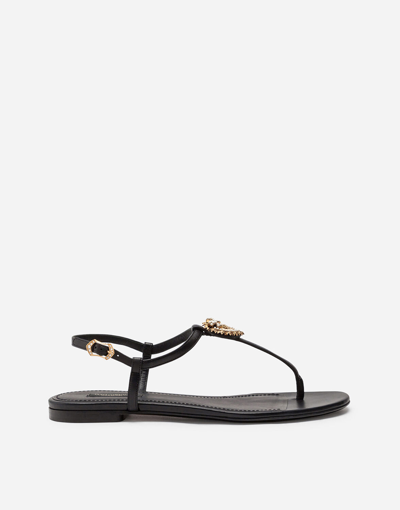 DOLCE & GABBANA NAPPA LEATHER DEVOTION FLIP FLOPS