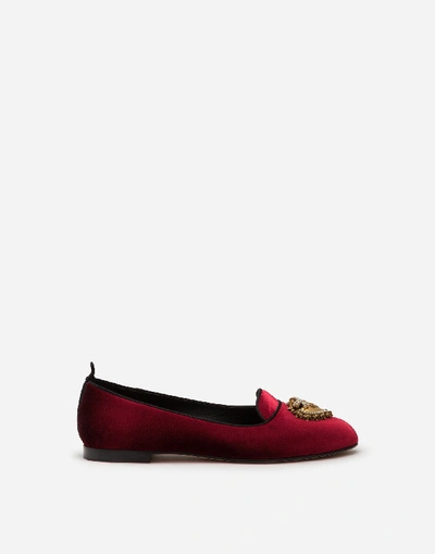 Dolce & Gabbana Devotion Velvet Ballerina Shoes In Red/black