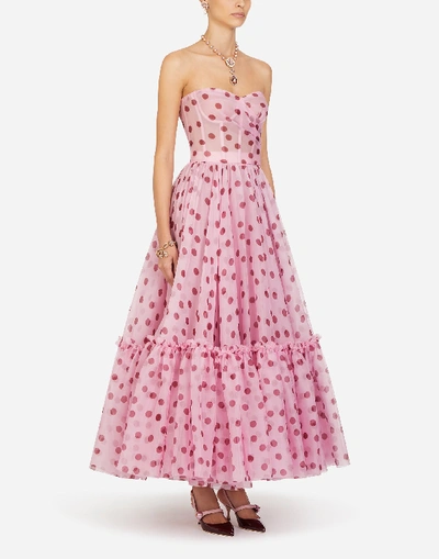 Dolce & Gabbana Strapless Polka-dot Silk-chiffon Dress In Pink
