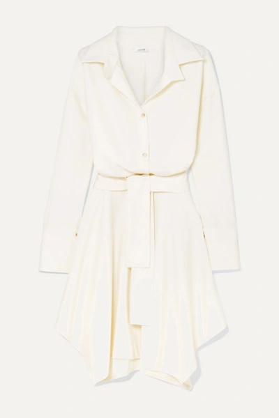 Aaizél Net Sustain Asymmetric Belted Wool-twill Dress In Ivory