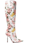 VETEMENTS FLORAL-PRINT LEATHER KNEE BOOTS,3074457345620809878