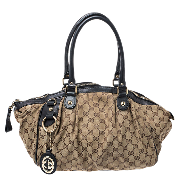 Pre-Owned Gucci Beige Gg Canvas And Leather Medium Sukey Boston Bag | ModeSens