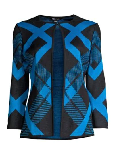 Misook Diagonal Lines Knit Jacket In Black/harbor Blue